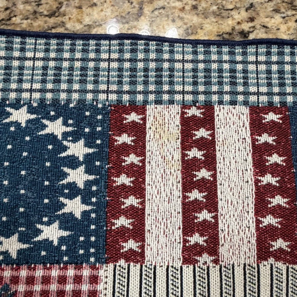David Carter Brown Americana Tapestry Table Runner Patriotic Folk Art Primitive